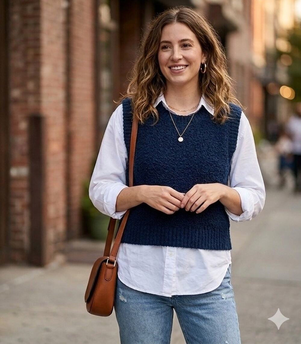 Madewell Boucle Sweater Vest Indigo Navy Crew Neck Ribbed Hem Women's Size XS